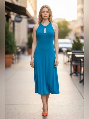 Versace Teal Halter Midi Dress with Keyhole